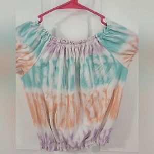 Teal orange and purple shirt